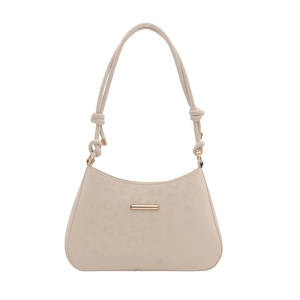 Chic cream leather underarm bag with subtle leopard embossing and knot strap detail