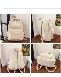 Detailed four-way view showing the front, side, and back of this corduroy backpack
