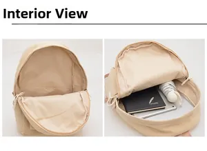 Internal view showing spacious corduroy backpack compartment for tablet and umbrella