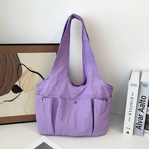 Women Large Capacity Nylon Shoulder Bag Multi-Pocket Korean Style Minimalist Stitching Tote Bag For Daily Outing