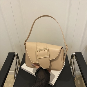 Sac sous l'aisselle en cuir PU Rétro Style Français Mode Boucle en Métal Petit Sac Carré à Épaule pour Femme