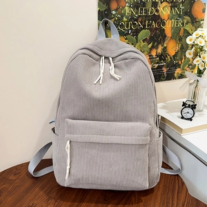 Women Corduroy Backpack Fashion Striped School Bag Large Capacity Casual Travel Daypack With Woven Rope Zipper Pull