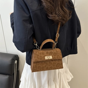 Women's 2025 fashion leopard print crossbody bag with gold rotating buckle hardware