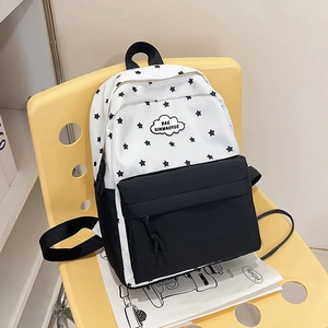Sac à Dos en Nylon Bloc de Couleur Imprimé Étoile pour Femmes Grande Capacité Streetwear Sac d'École Décontracté Université Avec Écusson Nuage