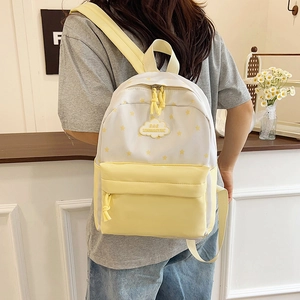 Sac à dos étudiant grande capacité à motif étoiles gris et jaune avec patch nuage