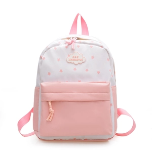 Sac à dos scolaire rose et blanc avec motifs d'étoiles et patch nuage pour adolescentes