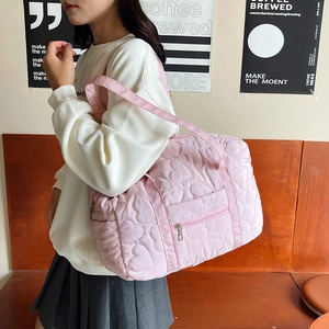 Pink heart quilted multi-functional diaper bag with adjustable shoulder strap and large capacity