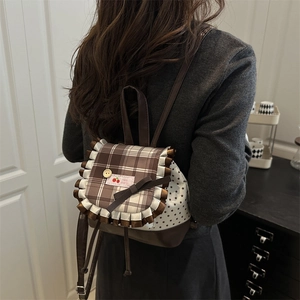Sac à dos mignon style collège avec dentelle à carreaux et motifs étoiles pour filles