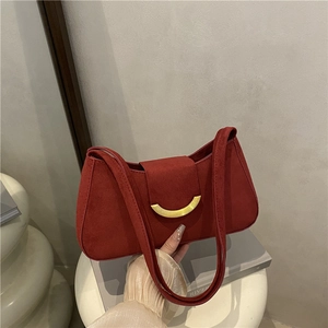 Sac Sous le Bras en Suède Synthétique Vintage pour Femmes Minimaliste Couleur Unie Sac à Épaule Avec Boucle en Croissant Doré Élégante Sac à Main
