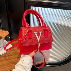 Women's Fashion PU Leather Sequin Crossbody Bag With V-Logo Tassel Elegant Top Handle Shoulder Bag Versatile Daily Handbag For Ladies