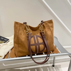 Bolso Tote de Gamuza Vintage de Gran Capacidad para Mujer Bolso de Hombro de Moda Minimalista con Correa de Cadena
