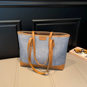 Sac Tote Femme Grande Capacité Cuir PU Tissu Sac à Épaule Minimaliste Décontracté Navette École Mode Sac à Main