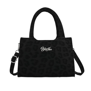 Sac bandoulière chic à motif léopard noir avec logo YueFin et sangle ajustable