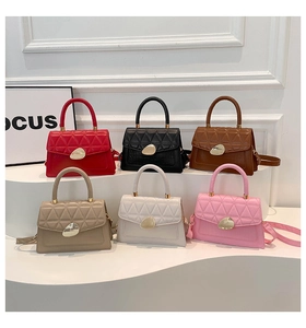 Showcase of six stylish PU leather handbags in various colors with triangle quilting detail
