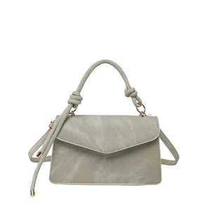 Retro grey-green messenger bag with knotted handle and elegant envelope flap design