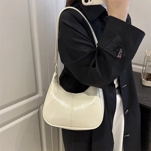 Chic off-white oil wax leather shoulder bag for women with minimalist glossy finish