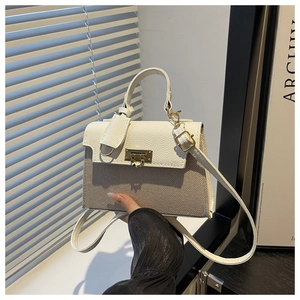 Detail of the elegant clasp and contrast texture on a luxury crossbody bag