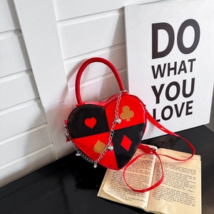 Sac Bandoulière En Forme De Coeur En Cuir PU Avec Imprimé Poker Et Chaîne En Métal Sac À Main Mode Pour Femme Quotidien