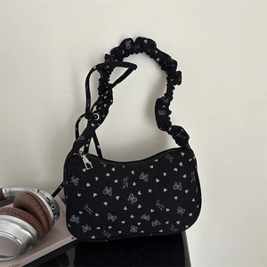 Borsa Sottoascellare in Velluto a Coste Retrò Donna Stampa Fiocco Cuore Tracolla Pieghettata Borsa a Tracolla Casual
