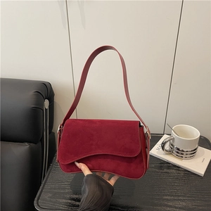 Minimalist Velvet Flap Shoulder Bag For Women Retro Underarm Crossbody Purse Solid Color Small Square Stitching Bag