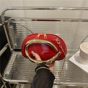 Fashion Women Glossy PU Leather Pillow Crossbody Bag With Large Metal Handle Street Trend Solid Color Zipper Shoulder Bag