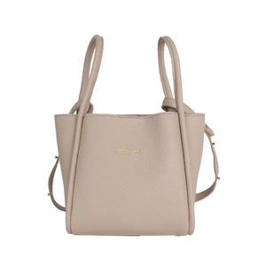 Elegante beige Tragetasche aus strukturiertem Leder mit goldenem TOTE BAG Druck