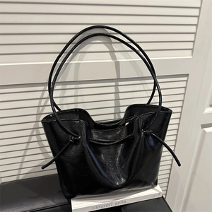 Large Capacity Glossy PU Leather Tote Bag Women's Minimalist Shoulder Bag With Knotted Detail For Daily Commute Work Fashion