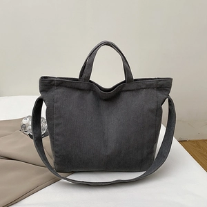Borsa Tote da Donna in Velluto a Coste Grande Capacità Casual Retro Borsa a Spalla Tracolla Versatile Tinta Unita Pendolare