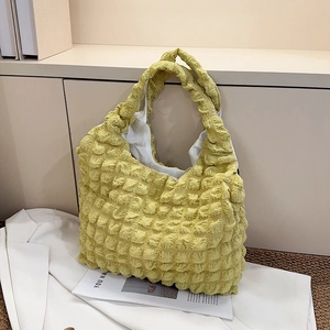 Fashion Popcorn Bubble Texture Large Capacity Shoulder Bag Striped Wrinkled Tote Bag For Women Daily Commute Mommy Bag