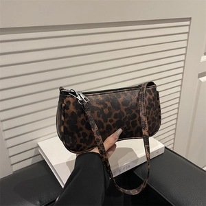 Sac sous le Bras Rétro à Imprimé Léopard pour Femmes en Cuir PU Sac à Épaule Baguette Mode Streetwear Décontracté