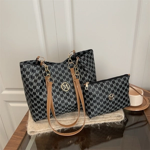 Sac Tote pour Femme Imprimé Monogramme Lettre M en Cuir PU Grande Capacité Sac à Épaule et Petite Pochette Main Mode Navette
