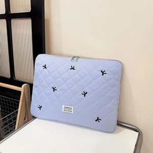 Custodia Protettiva per Laptop in Nylon Trapuntato con Ricamo a Fiocco Moda Coreana Borsa Morbida per Notebook MacBook iPad Donna