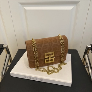 Fashion Leopard Print Synthetic Leather Crossbody Bag For Women Vintage Gold Chain Metal Lock Small Square Shoulder Bag