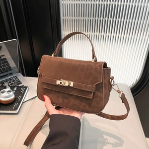 Vintage Women Leopard Print Top Handle Handbag PU Leather Turn Lock Crossbody Square Shoulder Bag For Office Daily Fashion