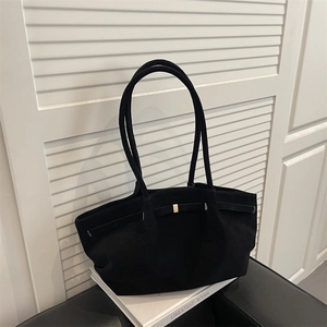 Suede Leather Tote Bag For Women 2025 Large Capacity Shoulder Bag Retro Wing Pleated Design Minimalist Underarm Commuter Bag