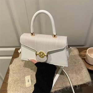 Sac Bandoulière Femme en Cuir PU Patchwork Tissé Mode Française Rétro Petit Sac à Main Carré Avec Boucle M Pour Quotidien