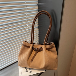 Large Capacity PU Tote Bag Women Vintage Suede Texture Shoulder Bag For Daily Commute Office Street Fashion Solid Handbag