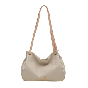Beige soft leather hobo shoulder bag with adjustable strap for women in classic style