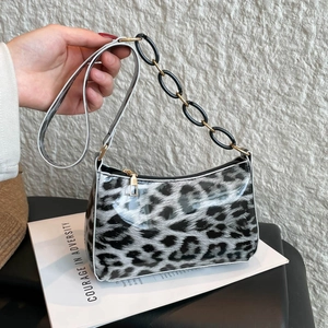 Borsa a Spalla con Stampa Leopardata da Donna in Pelle PU Borsa Sottobraccio Hobo con Decorazione a Catena Vintage Stile Francese Borsa alla Moda