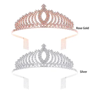 Luxury Alloy Rhinestone Bridal Crown Tiara For Women Wedding Banquet Performance Elegant Rose Gold Silver Hair Accessories