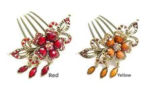 Détails des peignes à cheveux fleur vintage avec strass et pendentifs feuilles