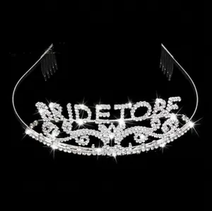 Couronne de mariée argentée en strass Bride To Be avec lettres scintillantes pour mariage