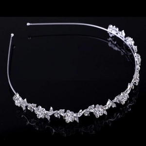 Serre-Tête Floral en Alliage d'Argent avec Strass pour Femmes Élégant Bandeau Fleur Feuille pour Mariage Mariée Fête Bijoux