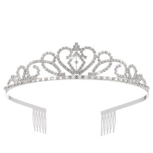 Elegant Alloy Bridal Rhinestone Crown Tiara Heart Pattern Tiara Headband With Combs Birthday Party Hair Accessories For Women Girls