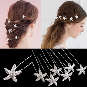 Elegant Silver Starfish Rhinestone U-Shaped Hair Stick Bridal Wedding Hair Pins Alloy Sea Star Decorative Hair Accessories For Women