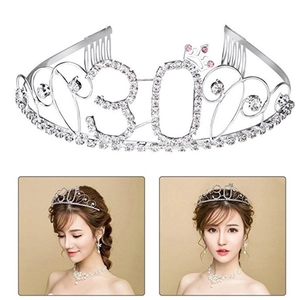 Couronne 30ème anniversaire argentée avec strass et petit détail rose pour femme