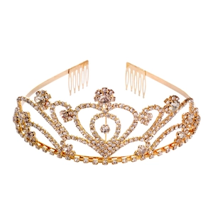 Couronne de mariée dorée en forme de cœur avec cristaux étincelants pour mariage chic