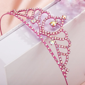 Pink heart crown headband with sparkling rhinestones and rainbow gems for girls