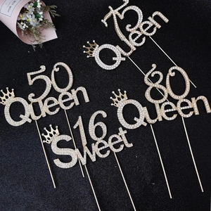Décoration de Gâteau d'Anniversaire en Alliage de Strass de Luxe Design de Couronne Numéro Queen Princess Insertion de Gâteau pour Décoration de Fête