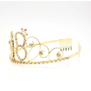 Diadème doré étincelant pour 18ème anniversaire avec strass et petit accent violet